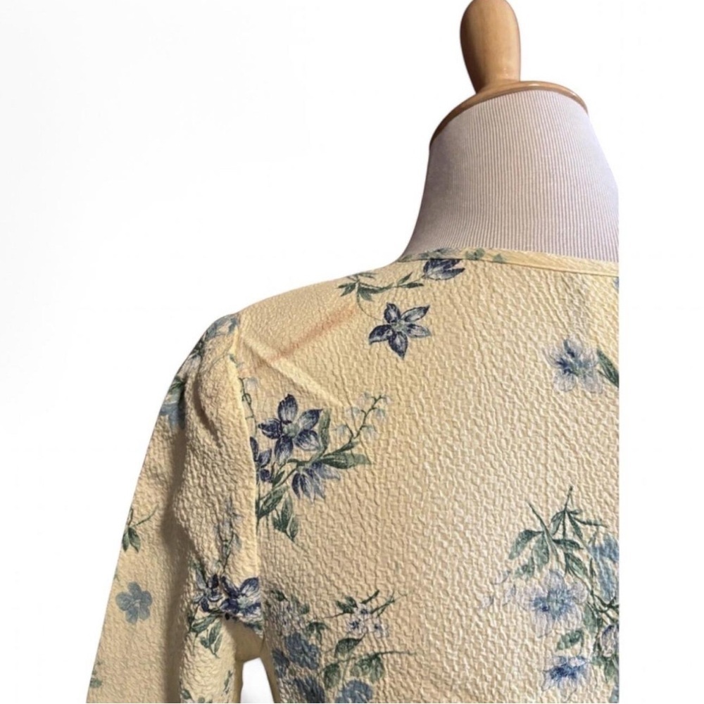 VTG Y2K Teddi Sz 12 Butter Yellow Floral Cottagecore Textured High Low Blouse - Picture 5 of 7